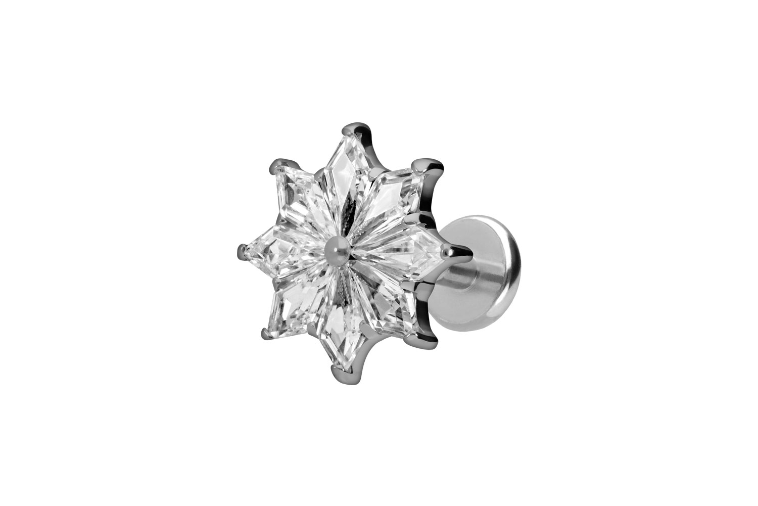 Titan Labret Piercing mit Push Fit KRISTALLSTERN